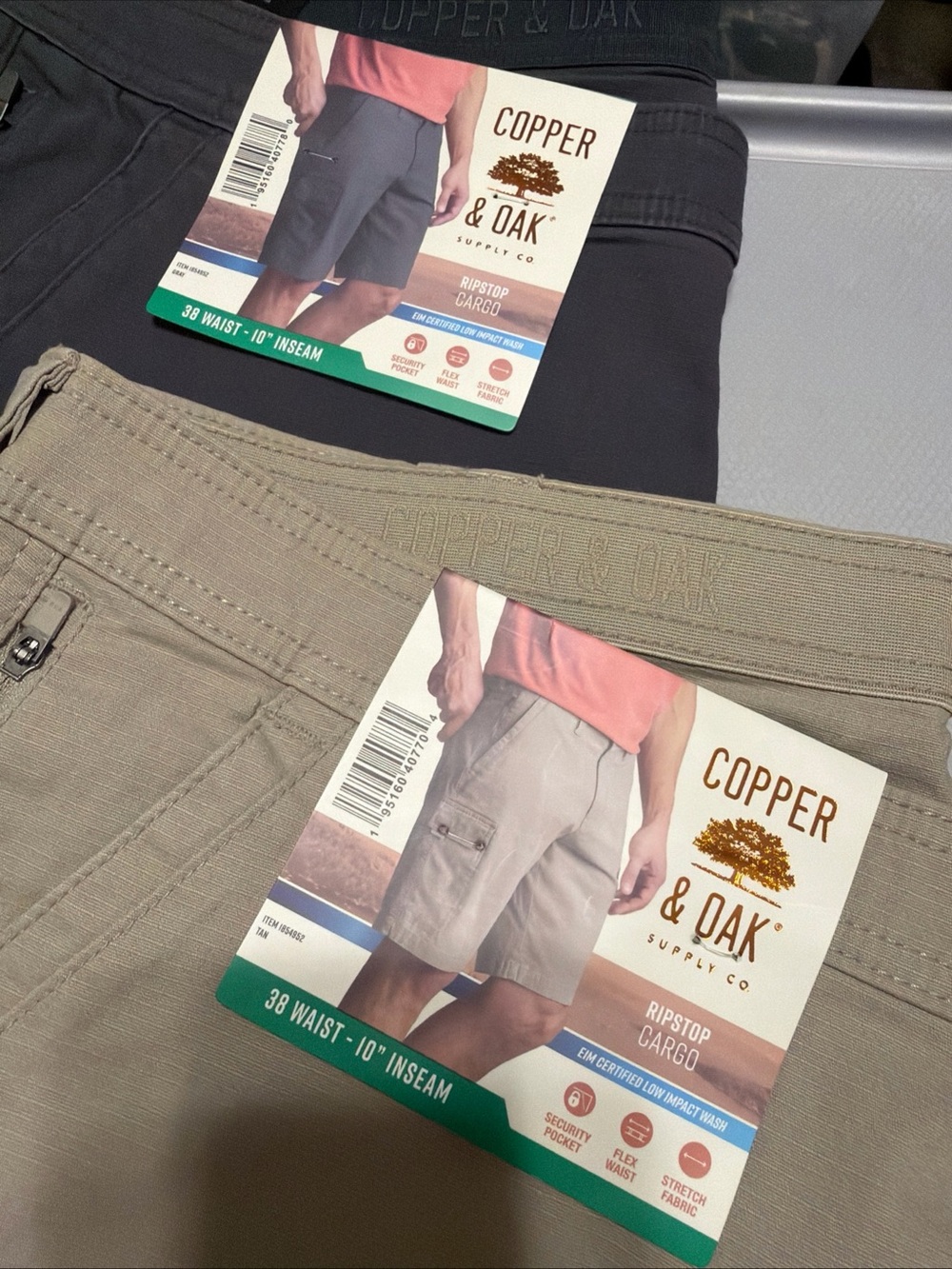 2 Copper & Oak Venture Cargo Shorts Beige Ripstop Stretch Flex Waist Zip Vs9